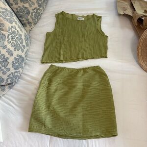 superdown Textured Green Mini Skirt Set